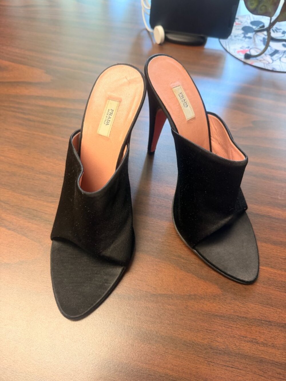 Black Prada Pointy Open Toe Satin Mule Heel size Size EU 39